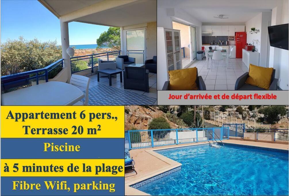 Plain-Pied, Terrasse, Piscine, Pleine Vue Mer, Plage A 6' A Pied, Parking, Wifi Fleury  Luaran gambar